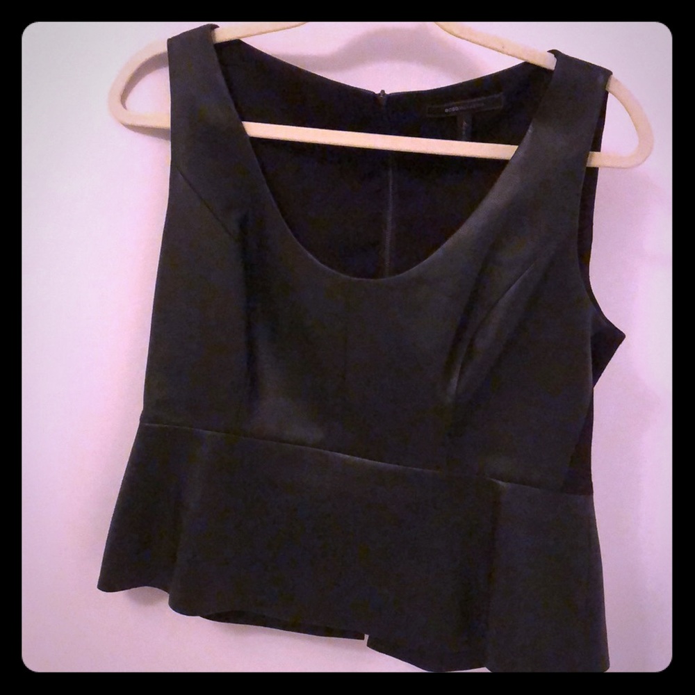 BCBG Faux Leather Peplum Top